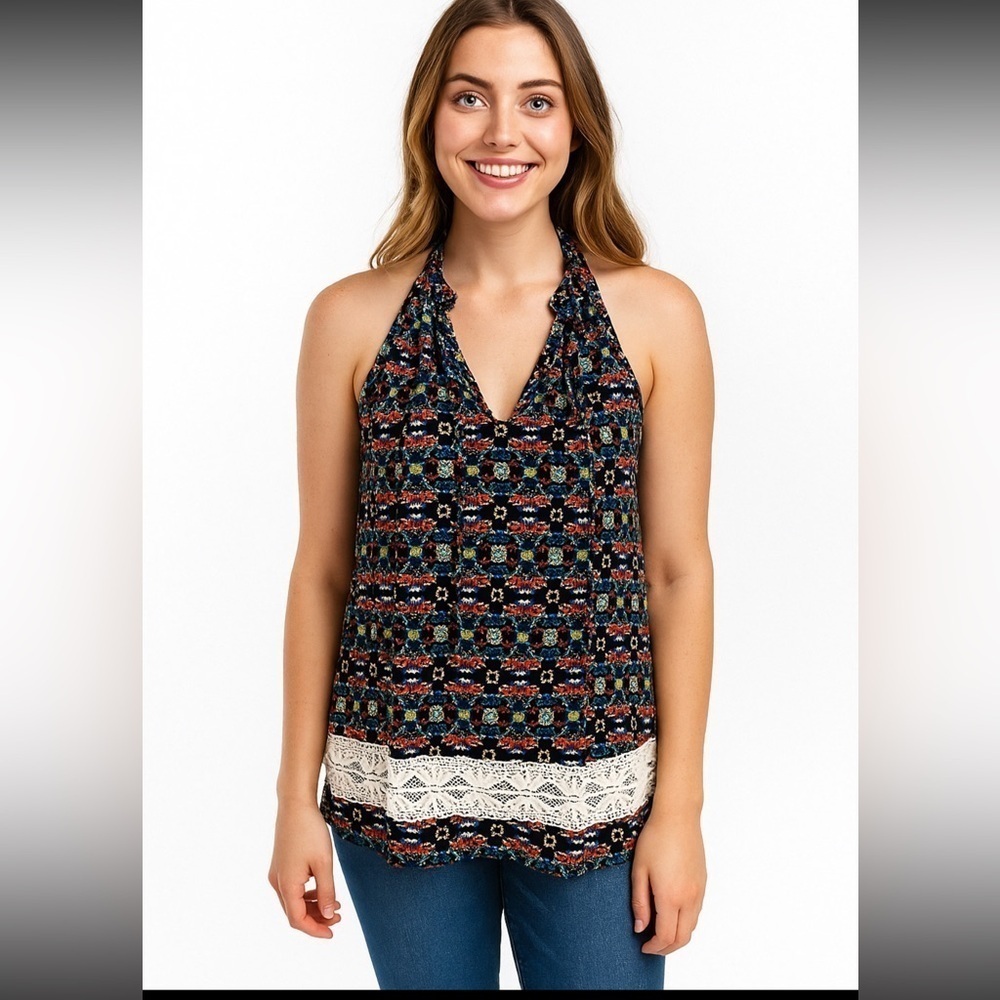 Umgee boho Multicolor blouse sleeveless lace cottage summer womens size M cotton